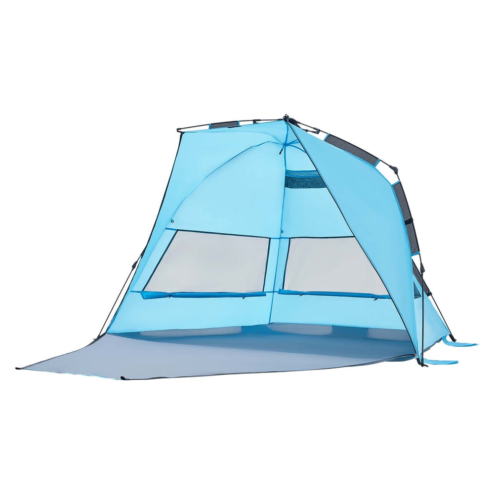 Pop-Up Beach Sun Shelter, Blue Outdoor Picnic Shade Tent with Mesh Windows and Stakes product photo