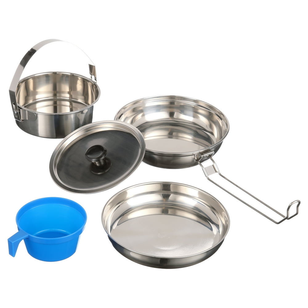 Stainless Steel Camping Mess Kit, Nesting Pot, Pan, Lid, Plates and Cup for Backpacking and Outdoor Cooking product photo