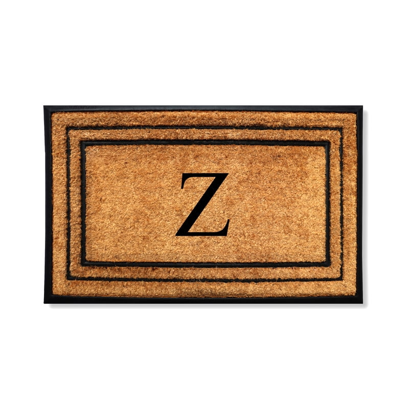 Monogrammed Coir Doormat, Bordered Natural Coconut Fiber Entry Mat with Non-Slip Backing product photo