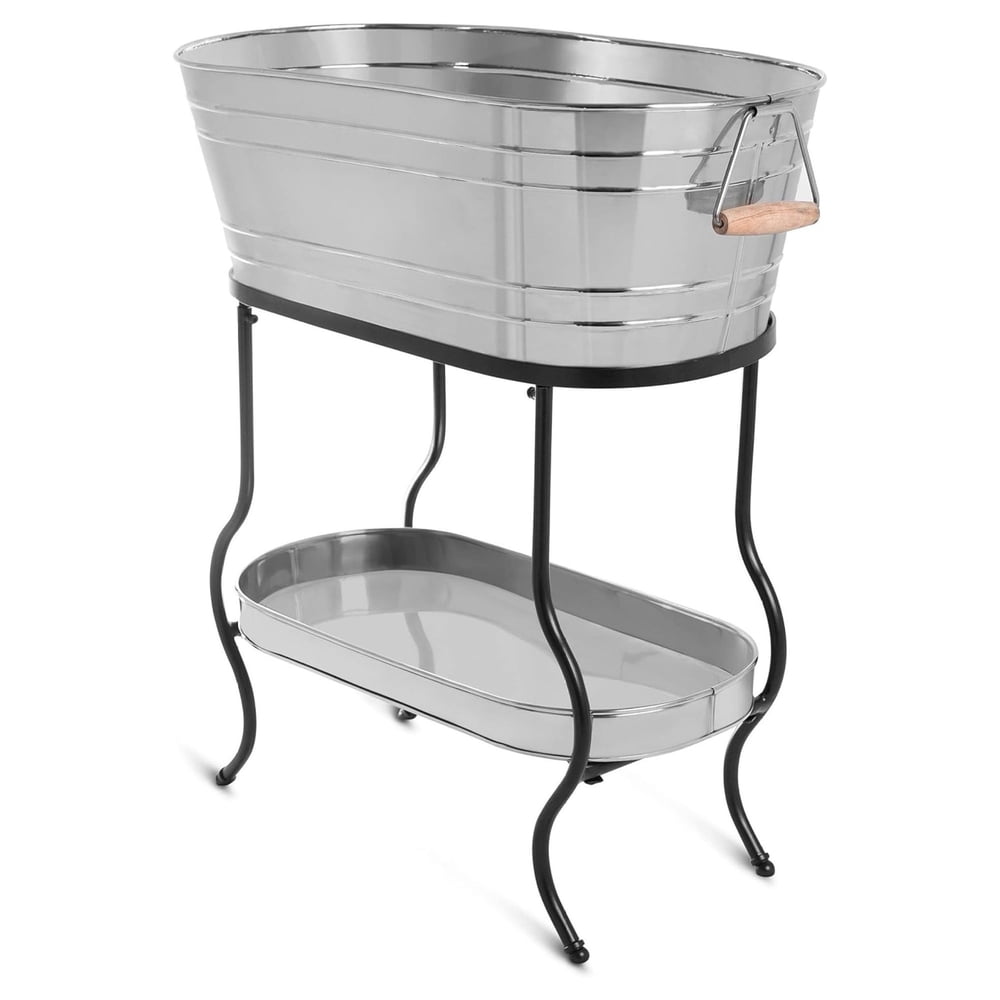 Galvanized Beverage Tub with Stand, Oval Ice Bucket Drink Cooler for Outdoor Parties product photo