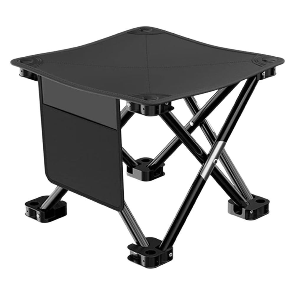 Folding Camp Stool Footrest, Portable Black Outdoor Leg Rest with Side Pocket product photo