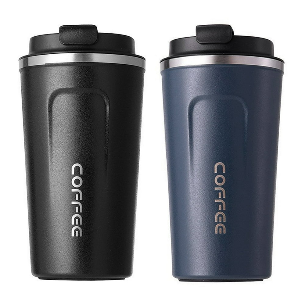 Insulated Travel Mugs, Set of 2 Stainless Steel 16 oz Spill-Resistant Cups in Black and Navy product photo
