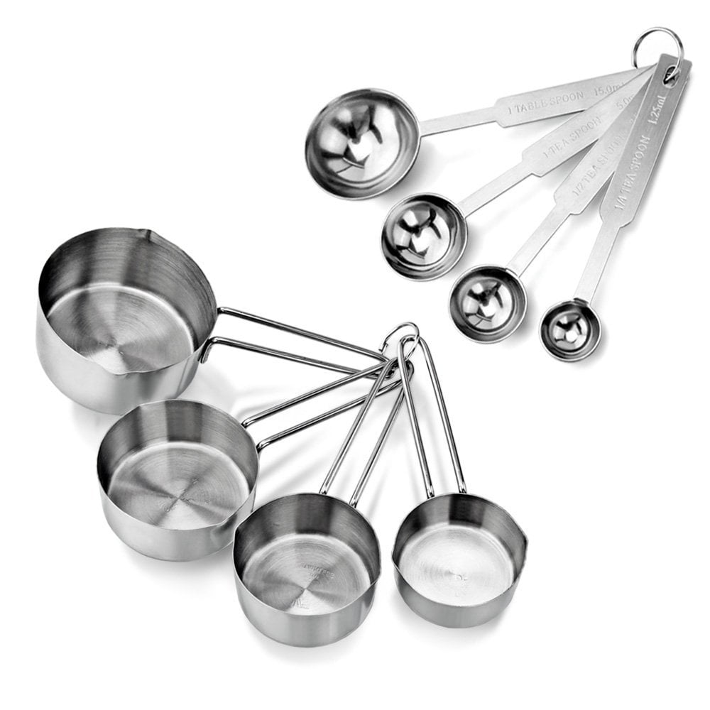 Stainless Steel Measuring Cup and Spoon Set, 8-Piece Stackable, for Camp & Picnic Prep product photo