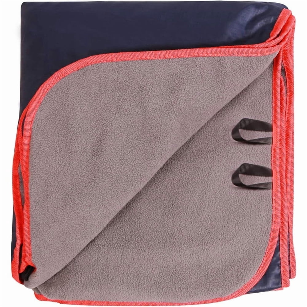 Waterproof Outdoor Blanket, Navy and Gray Fleece Throw, Packable for Picnics, Camping and Stadium Seating product photo