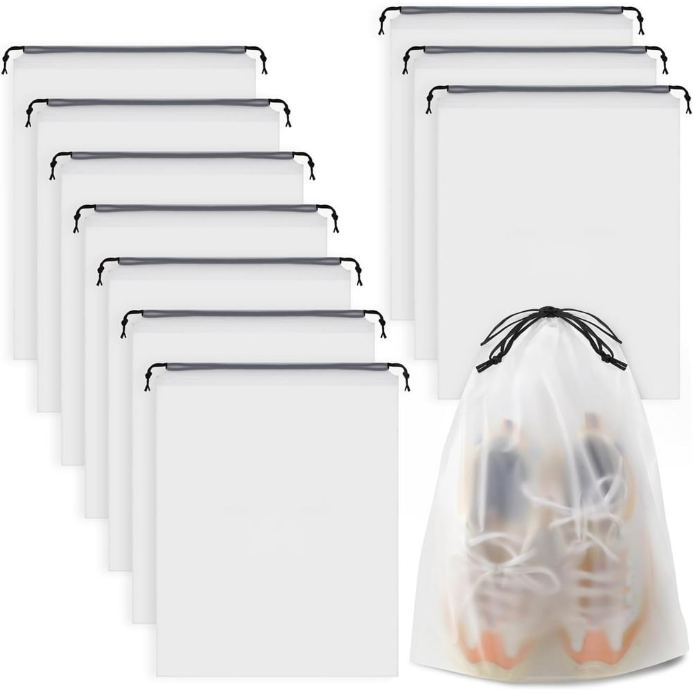Drawstring Shoe Bags, Set of 10 Translucent Travel Storage Pouches for Boots, Gear, and Camp Packing product photo