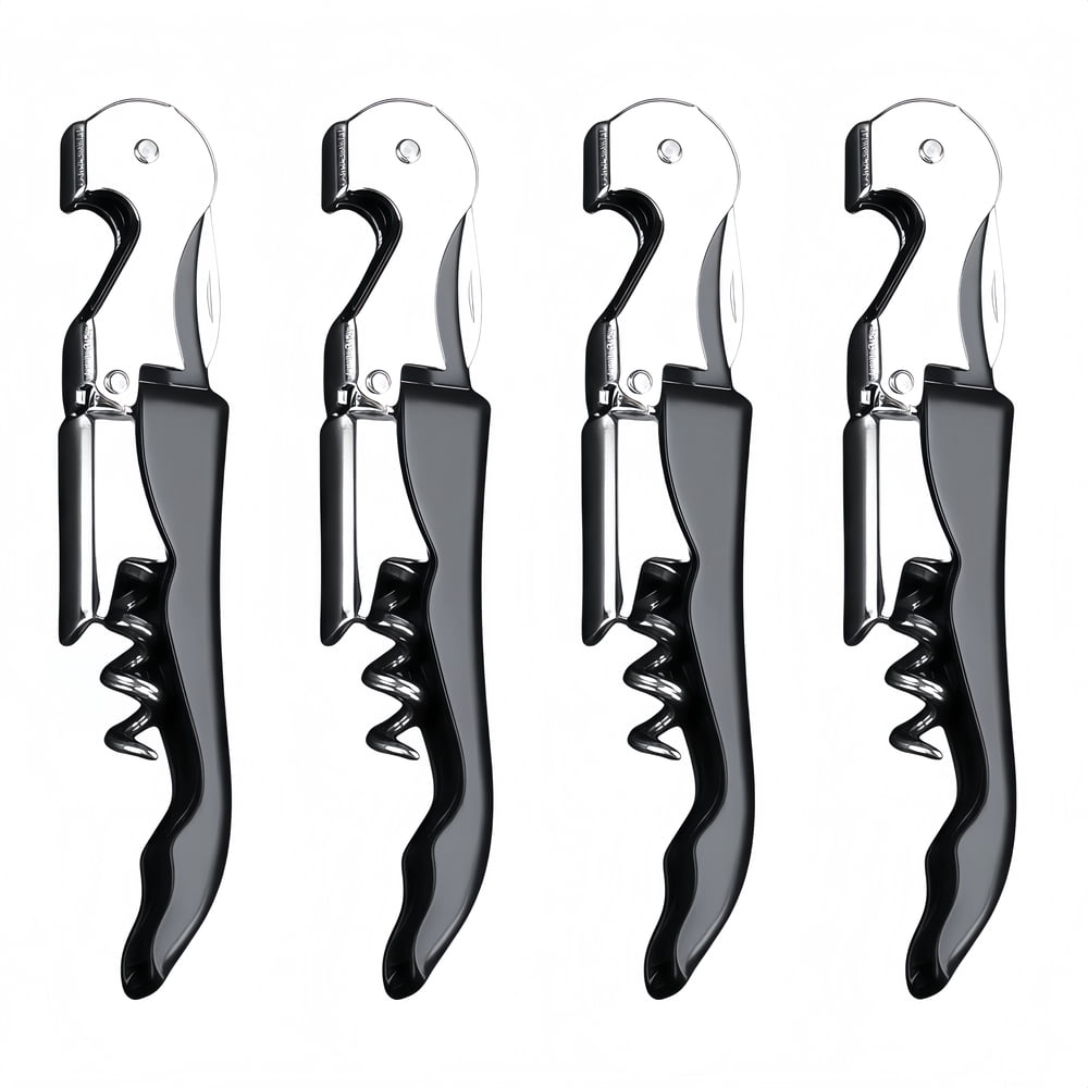 Waiter Corkscrew Wine Opener, Set of 4 Stainless Steel Folding Black Bottle Tools with Foil Cutter product photo