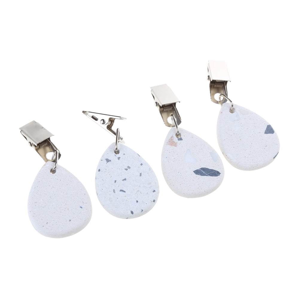 Tablecloth Weights, Set of 4 White Terrazzo Stone Clip-On Corner Anchors for Outdoor Tables product photo
