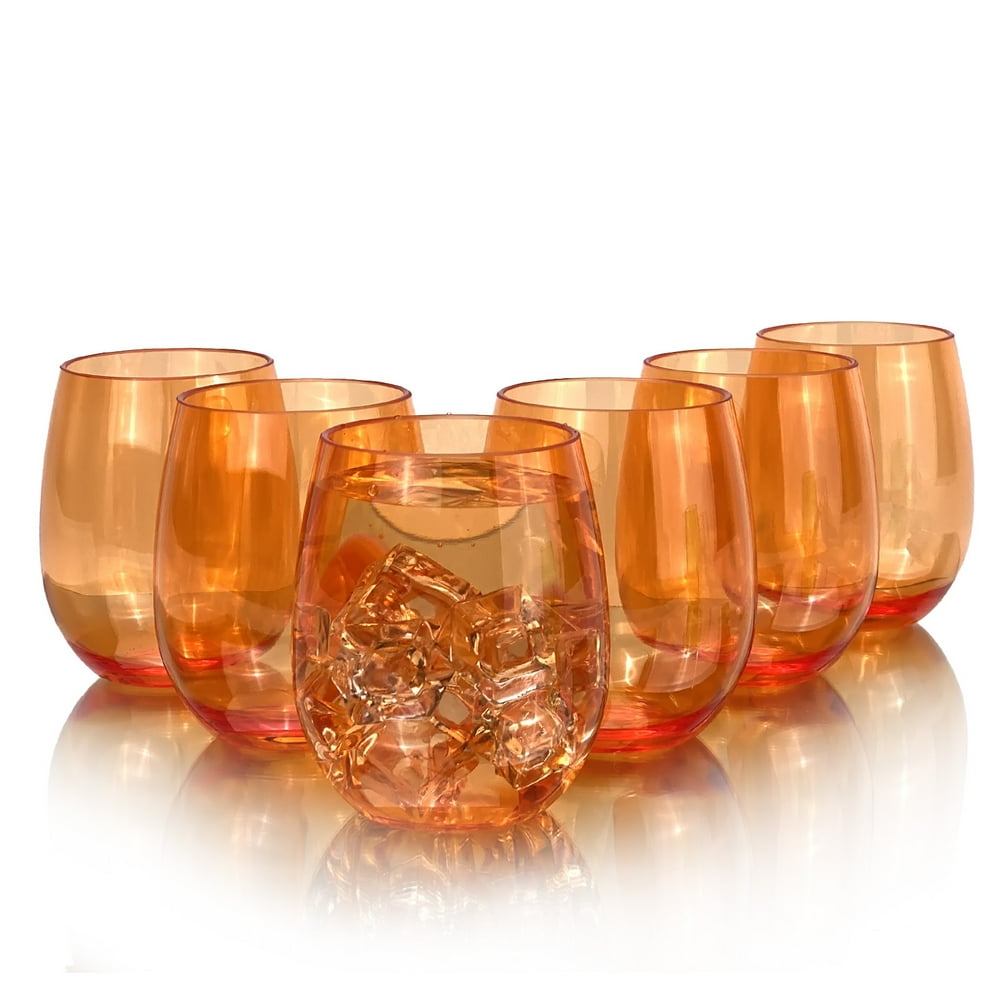 Acrylic Stemless Wine Glasses, Set of 6 Shatterproof Amber Tumblers for Outdoor Picnics  product photo