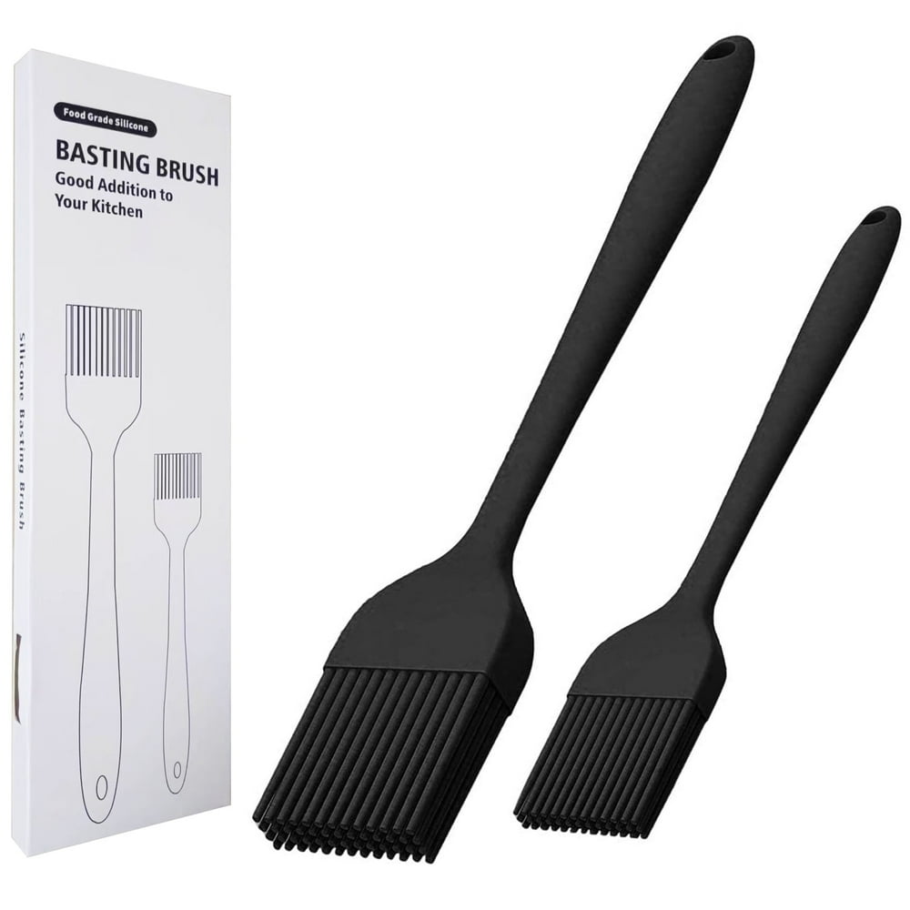 Silicone Basting Brush Set, 2-Pack Heat-Resistant BBQ Grill Sauce Mops, Black  product photo