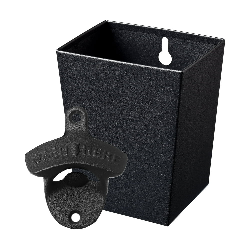 Wall-Mount Bottle Opener with Cap Catcher, Black Outdoor Bar Station  product photo
