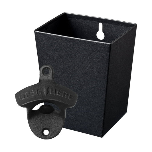 Wall-Mount Bottle Opener with Cap Catcher, Black Outdoor Bar Station  product photo