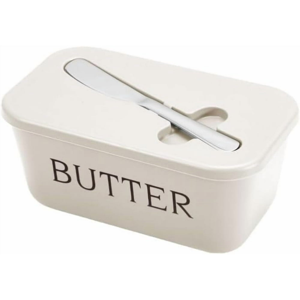 Portable Butter Dish with Lid and Spreader, Covered Outdoor Server, Cream  product photo