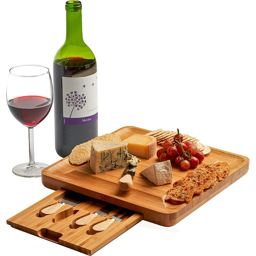 Bamboo Cheese Board and Knife Set with Slide-Out Drawer, 4-Piece Tools for Outdoor Entertaining  product photo