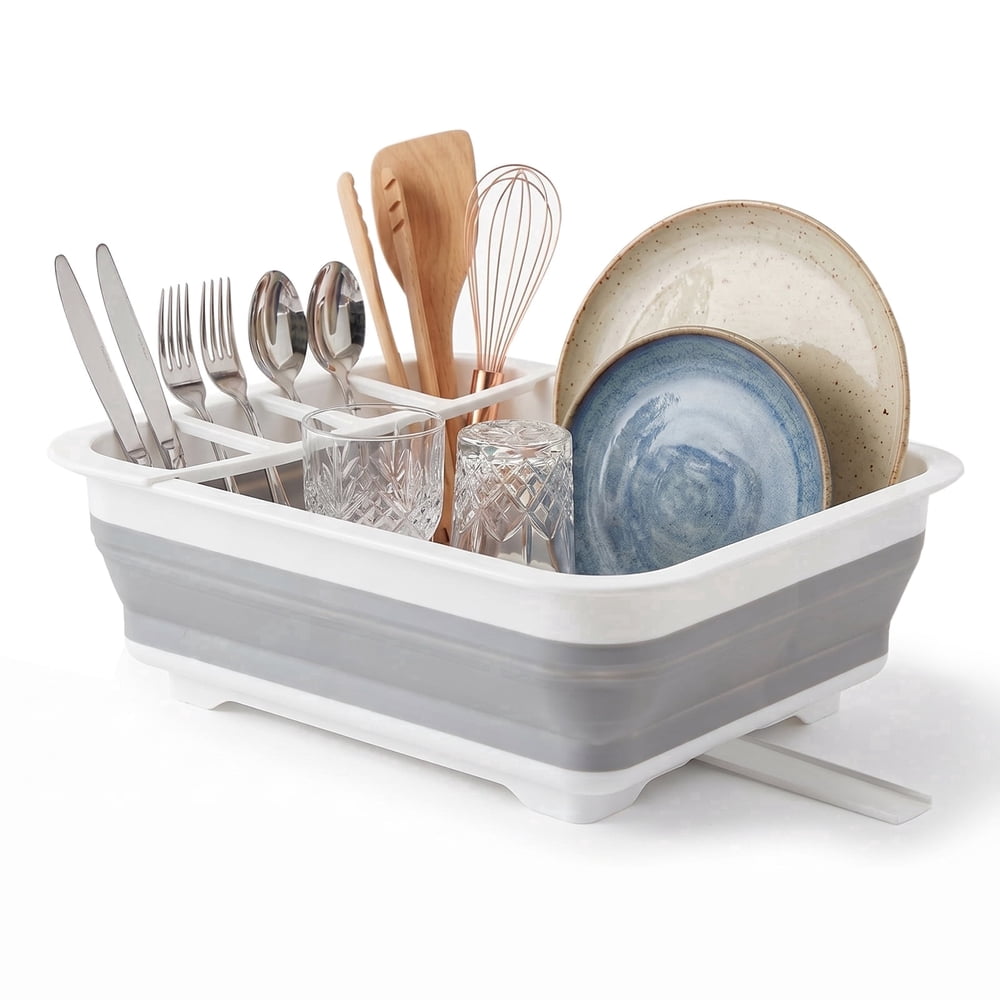 Collapsible Dish Drying Rack, Foldable Camp Drainer Basket with Cutlery Holder for Small Sinks  product photo