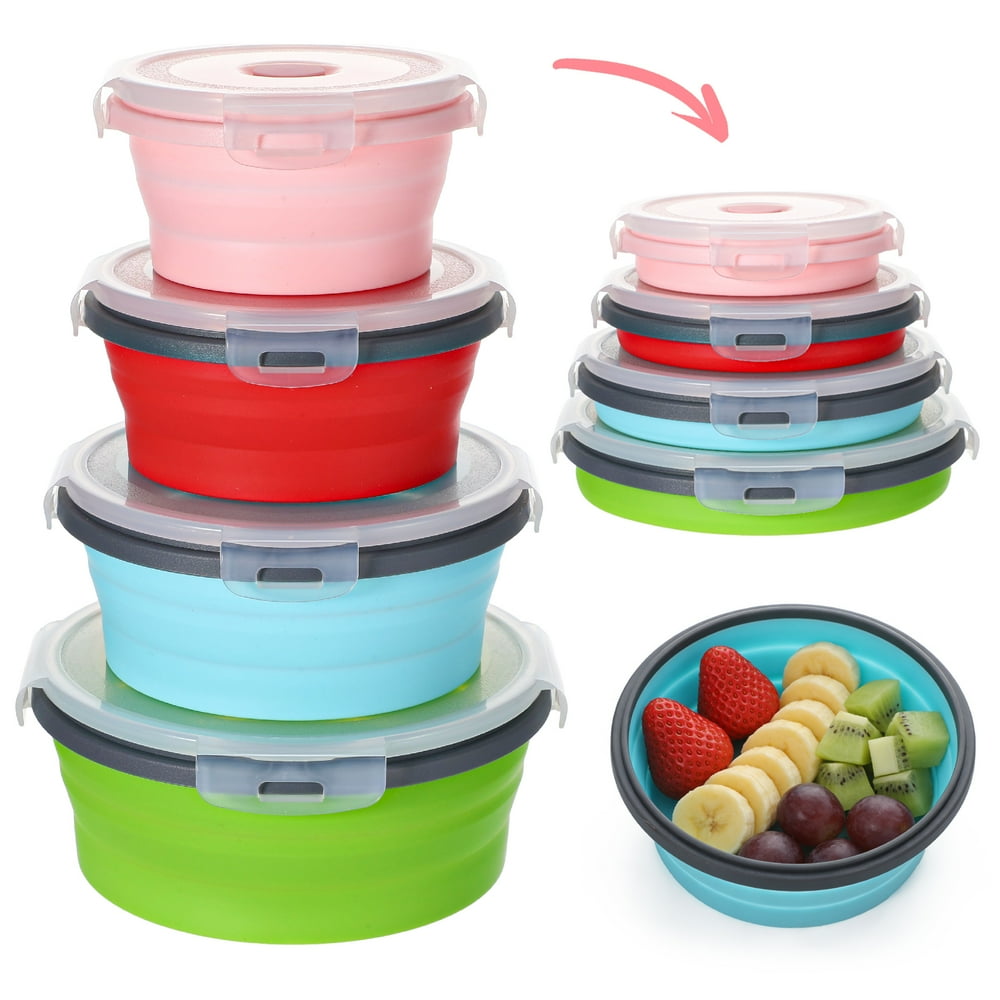 Collapsible Food Storage Bowls, Set of 4 Silicone Space-Saving Picnic Containers with Lids, Multicolor  product photo