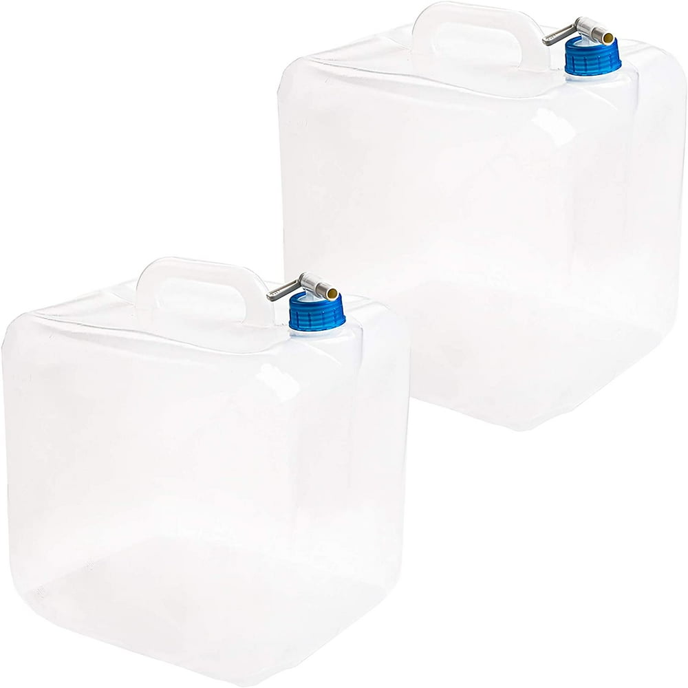 Collapsible Water Jug, 5-Gallon Clear Portable Camping Container with Blue Spigot and Handle  product photo