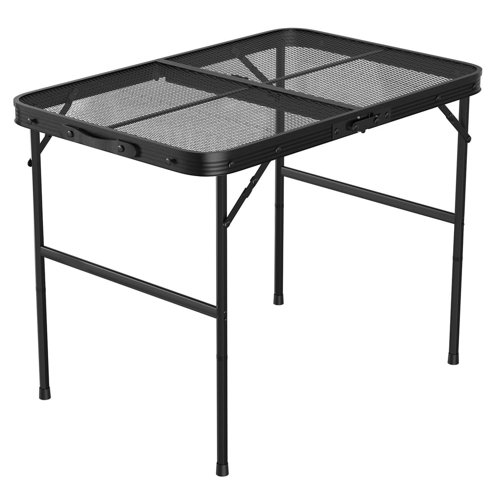 Compact Camp Table, Adjustable-Height Aluminum Folding Picnic Table with Mesh Top, Black  product photo