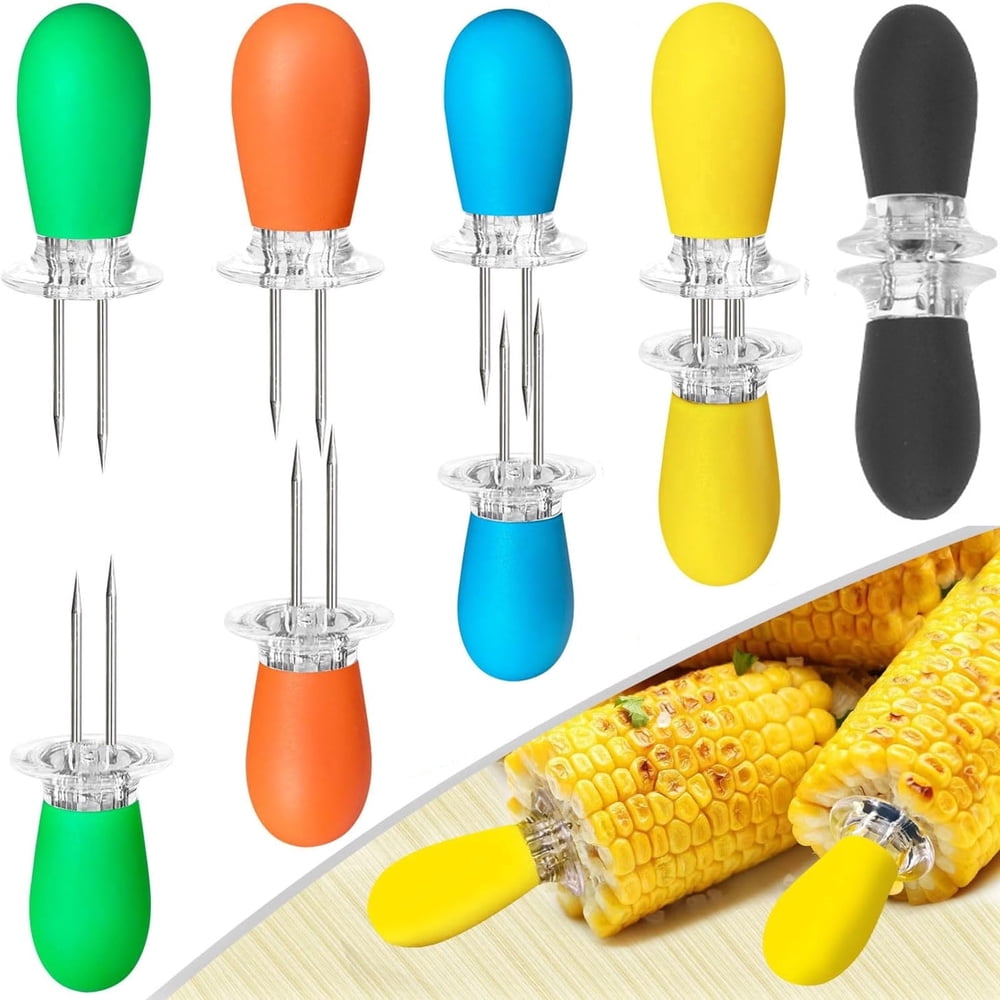 Corn on the Cob Holders, Set of 8 Stainless Steel Prongs with Colorful Grips for BBQ and Picnics  product photo