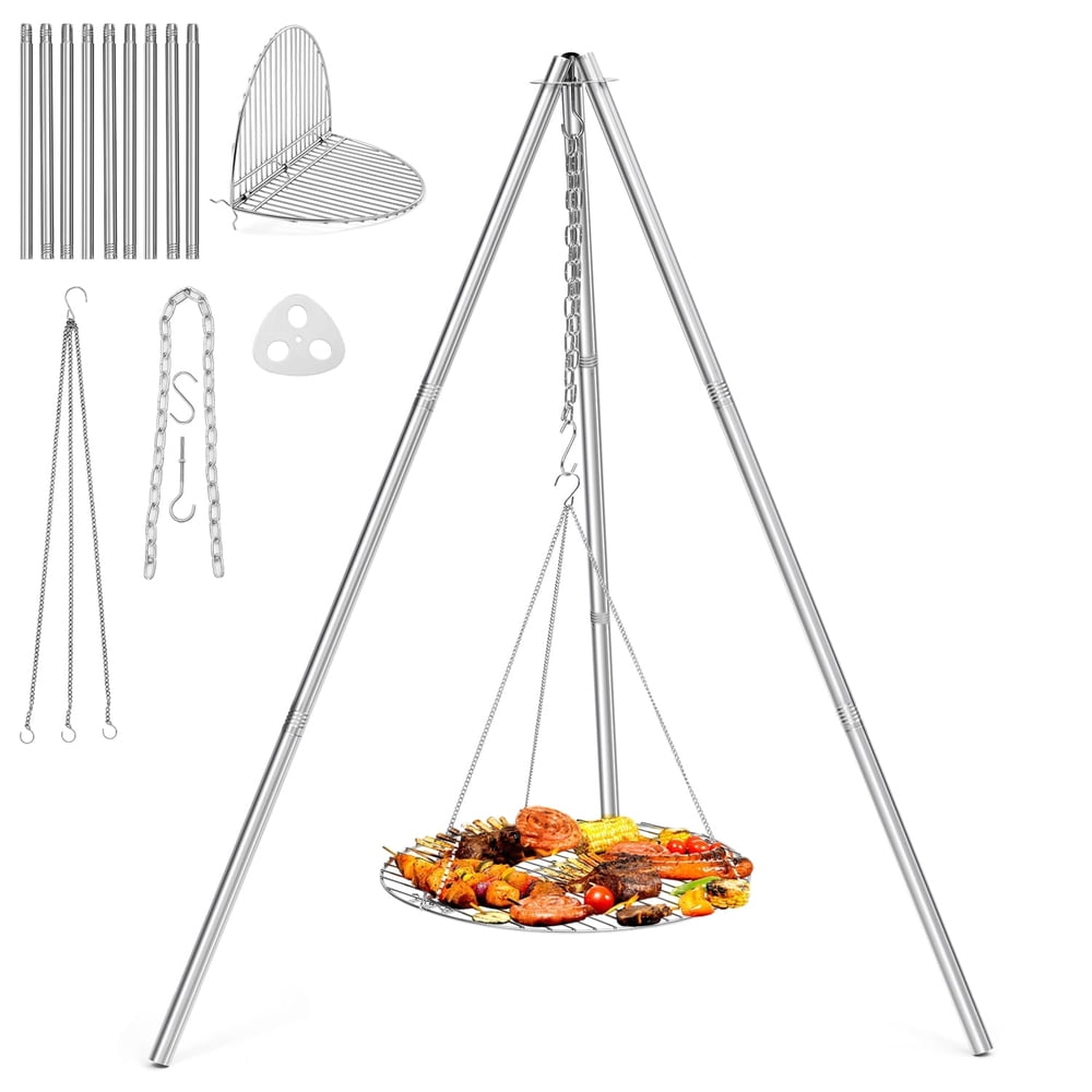 Adjustable Fire Pit Tripod with Hanging Grill Grate, Stainless Steel Campfire Cook Stand  product photo