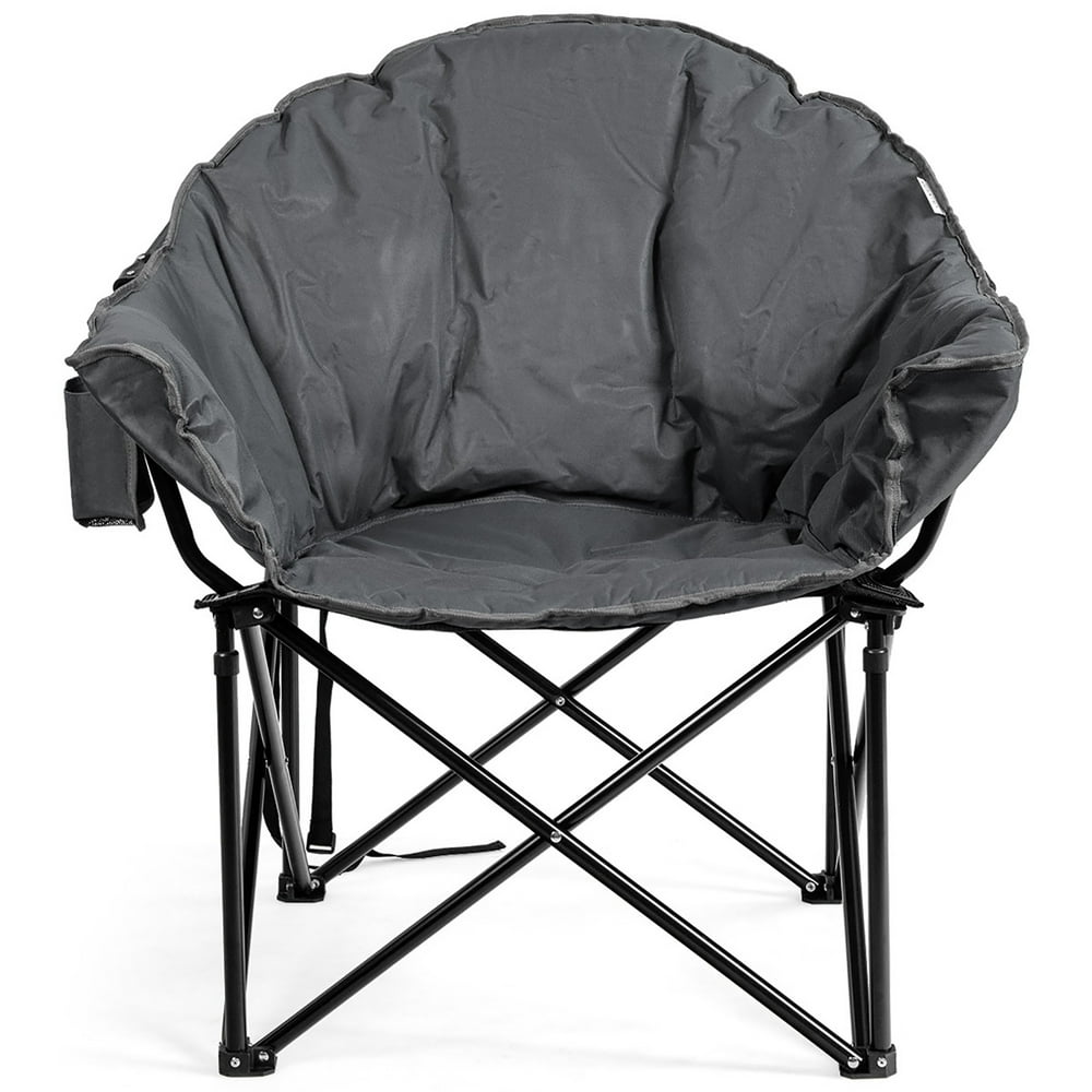 Folding Saucer Camping Chair, Portable Padded Outdoor Picnic Moon Chair with Cup Holder and Bag, Gray  product photo
