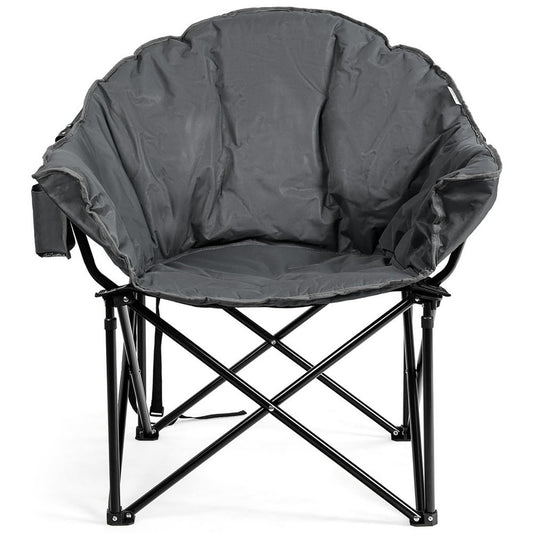 Folding Saucer Camping Chair, Portable Padded Outdoor Picnic Moon Chair with Cup Holder and Bag, Gray  product photo