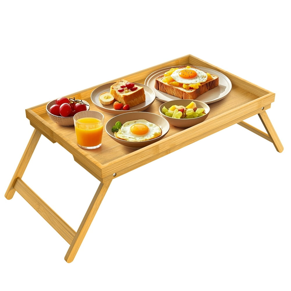 Folding Tray Table, Bamboo Portable Lap Tray with Folding Legs for TV, Bed, and Picnic Snacks  product photo