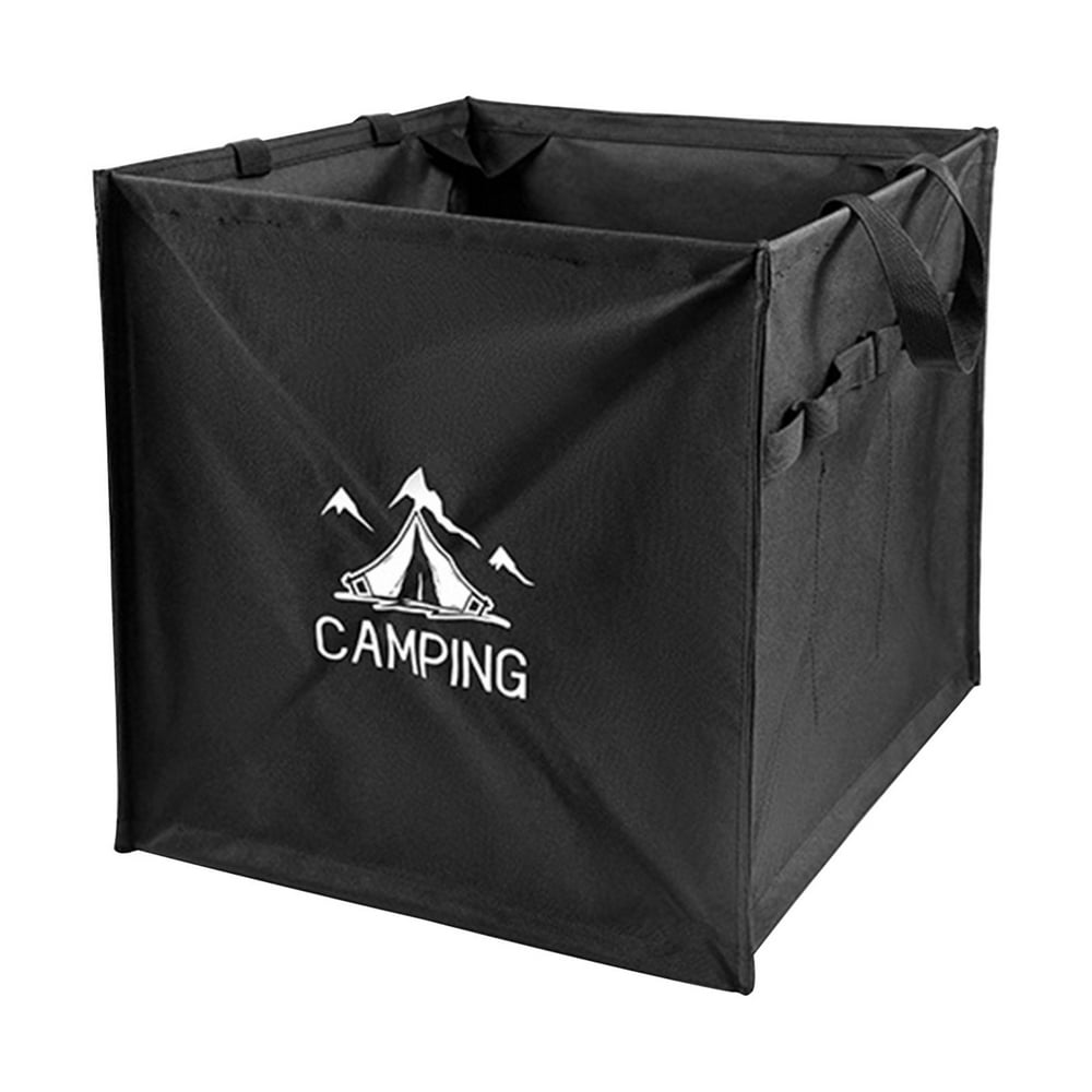 Collapsible Gear Storage Bin, Large Black Outdoor Camp Organizer Tote with Handles  product photo