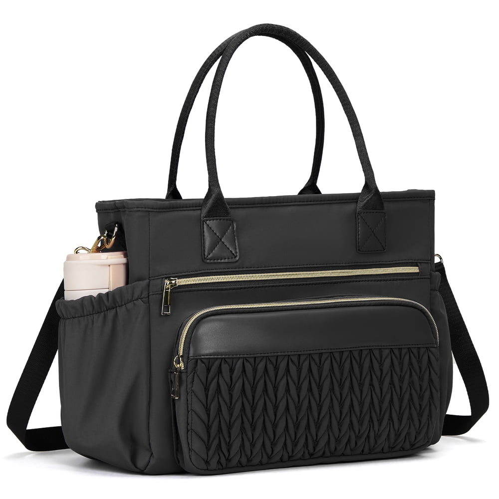 Insulated Picnic Tote Cooler Bag, Black Quilted Zip-Top Carrier with Shoulder Strap and Reinforced Base  product photo