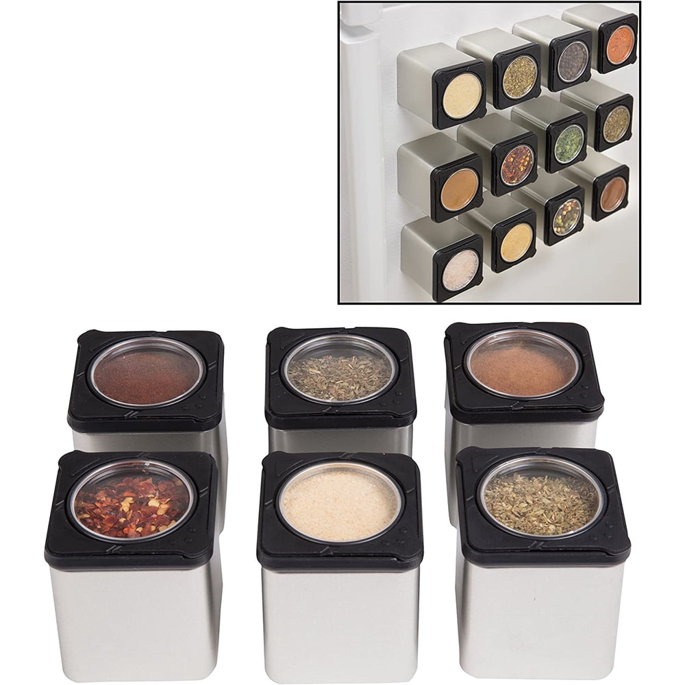 Magnetic Spice Tins, Set of 6, Stainless with Clear Shaker Lids, for Camp Kitchen & Fridge Storage  product photo