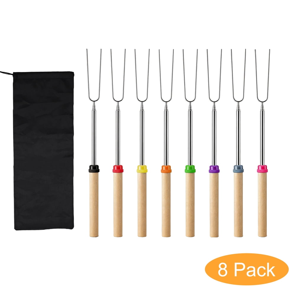 Telescoping Marshmallow Roasting Sticks, Set of 8, Stainless with Wood Handles & Storage Bag  product photo