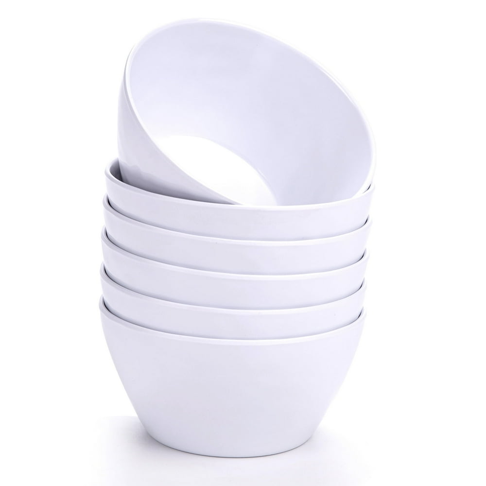 Melamine Bowls, Set of 6 Stackable Unbreakable Outdoor Cereal Bowls, 24 oz, White  product photo