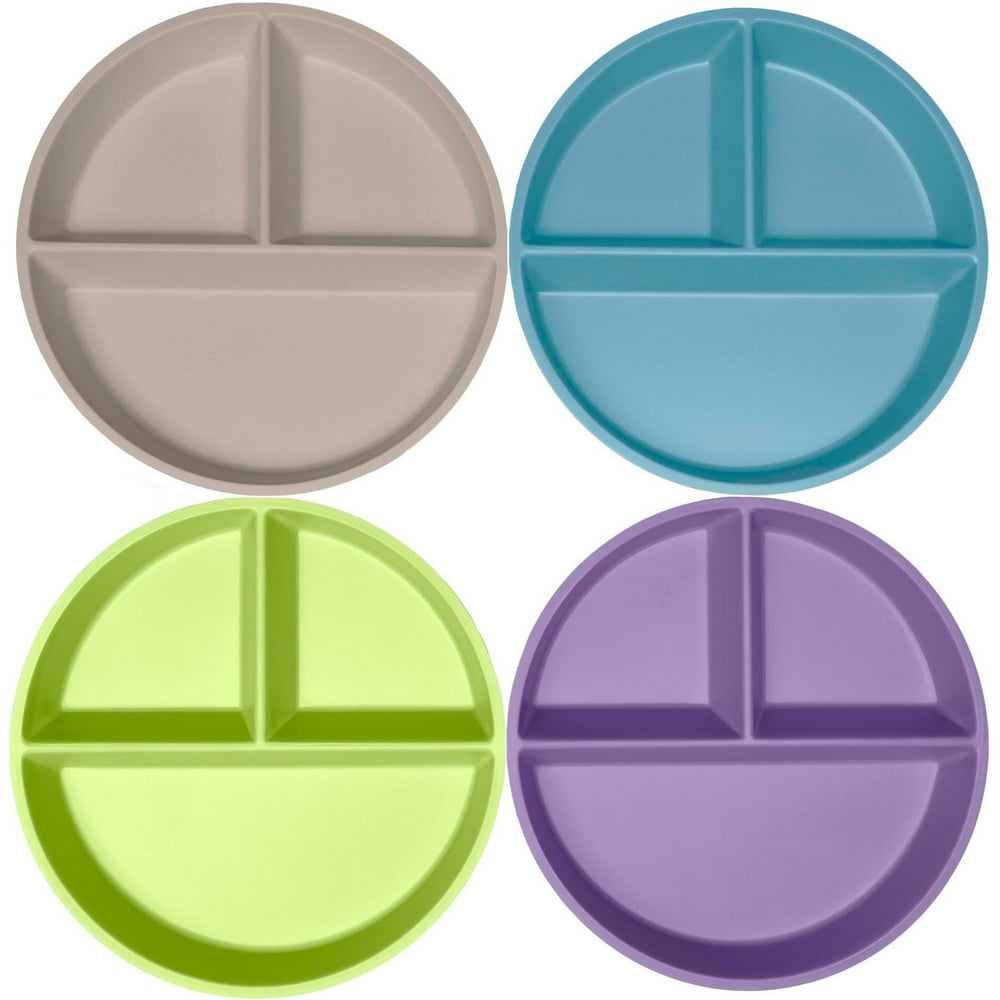 Divided Camping Plates, Set of 4 Three-Section Dinner Plates in Assorted Colors, Reusable for Outdoor Dining  product photo