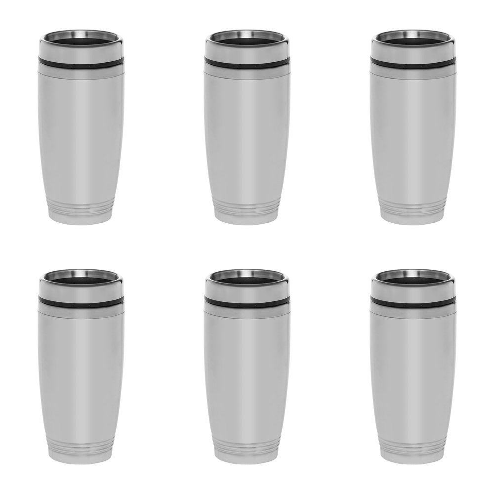 Stainless Steel Tumbler Set, Set of 6 Double-Wall 16 oz Insulated Outdoor Dining Cups, Silver  product photo
