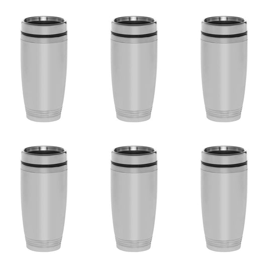 Stainless Steel Tumbler Set, Set of 6 Double-Wall 16 oz Insulated Outdoor Dining Cups, Silver  product photo