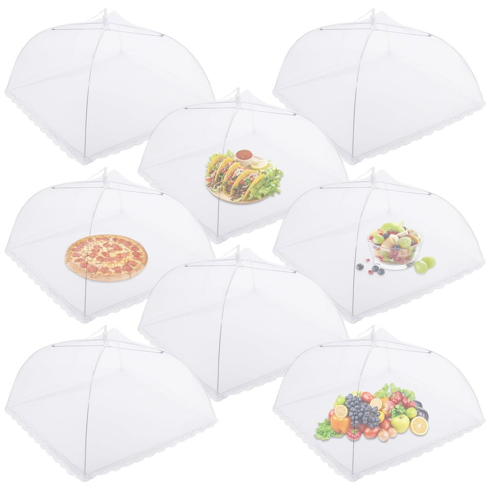 Pop-Up Mesh Food Cover Tents, Set of 8 White Umbrella Net Domes for Outdoor Picnics and BBQ  product photo