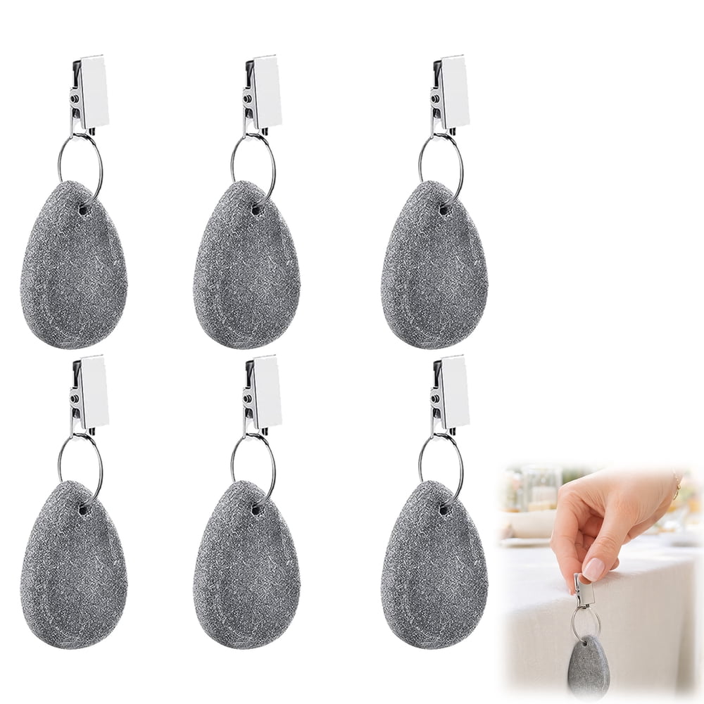 Tablecloth & Napkin Weights, Set of 6, Gray Stone Look with Clip, for Outdoor Picnic Tables  product photo