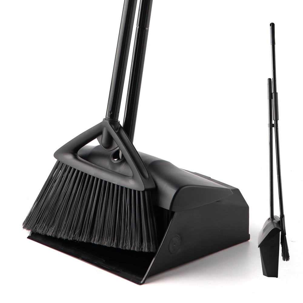 Portable Outdoor Broom and Dustpan Set, Long-Handle Black Lobby Sweep Set for Camp Cleanup  product photo
