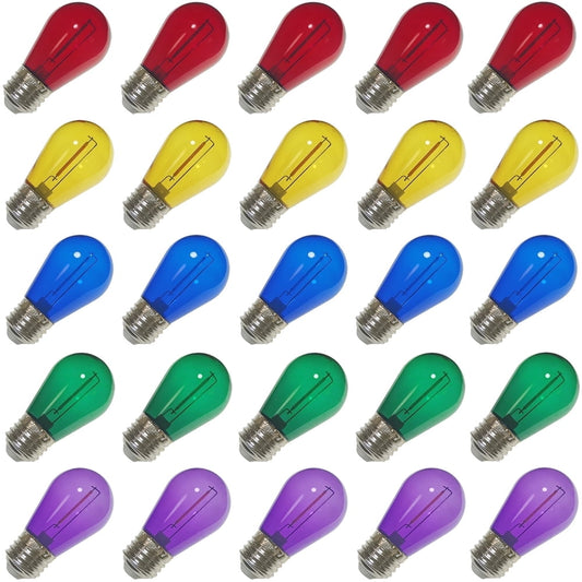 Outdoor String Light Bulbs, 25-Pack Shatterproof Multicolor S14 LED Patio Replacement Bulbs, E26 Base  product photo