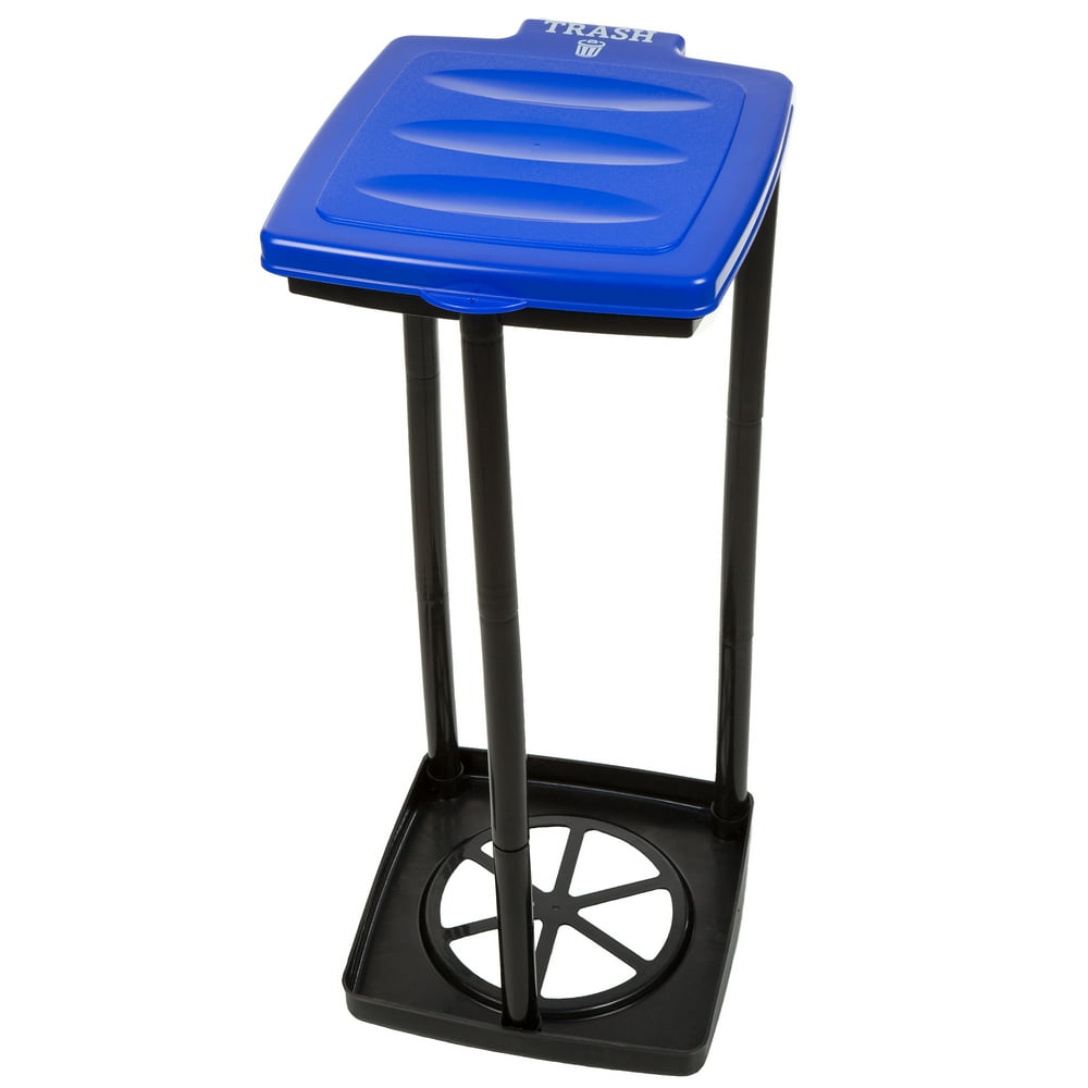Outdoor Trash Bag Holder, Collapsible Standing Frame with Blue Lid for Picnic and Camping  product photo