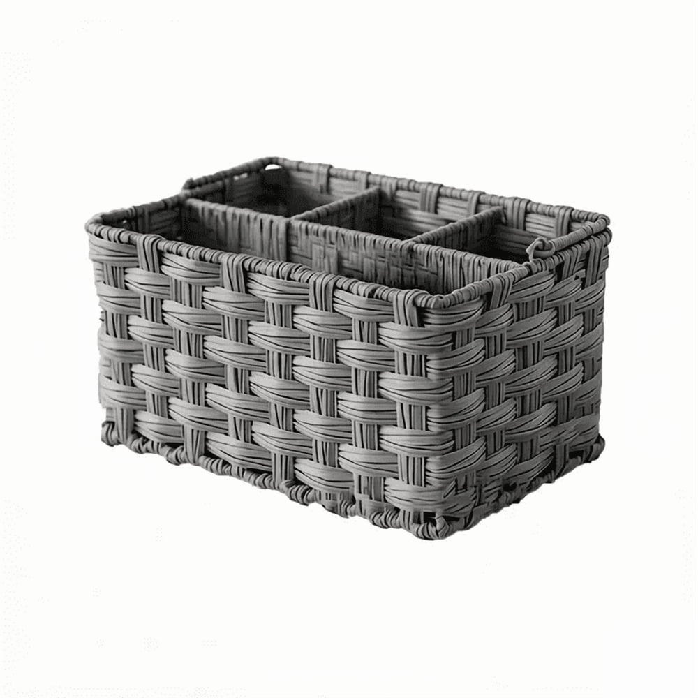 Woven Cutlery Organizer Caddy with Handle, Gray Divided Utensil Holder for Outdoor Picnic and Table  product photo