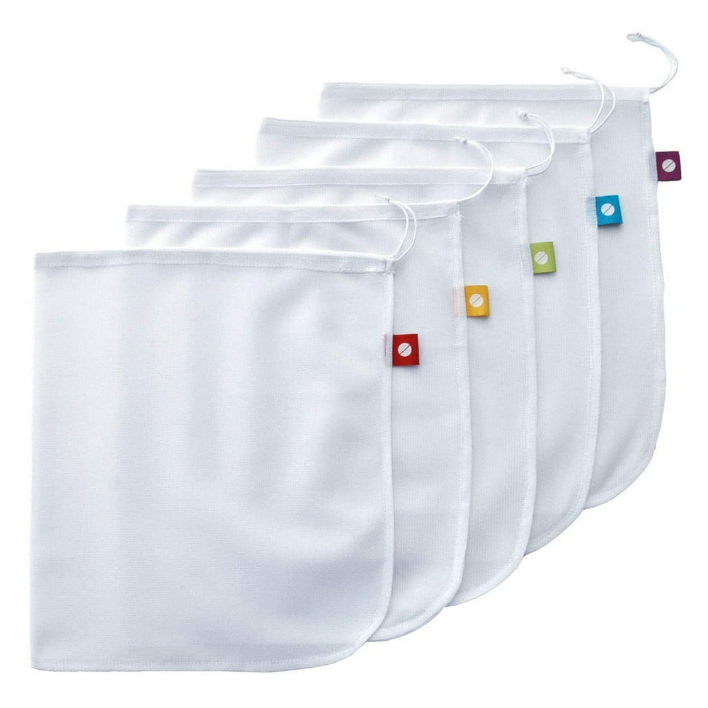 Reusable Mesh Produce Bags, Set of 6 Drawstring Fruit and Vegetable Sacks for Market and Camp Kitchen  product photo