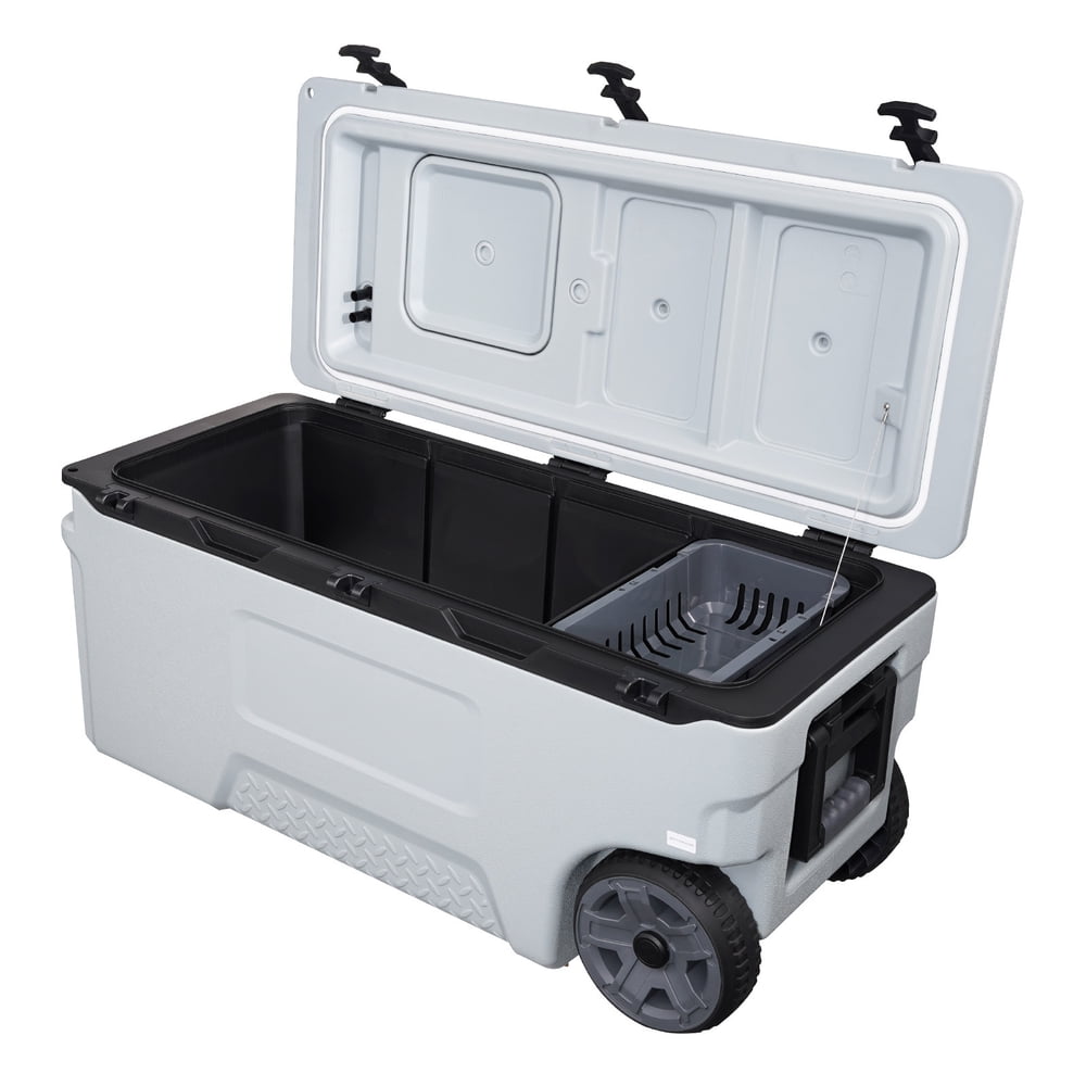 Rolling Cooler with Wheels, Portable Outdoor Picnic Hard Ice Chest Cart, Gray  product photo