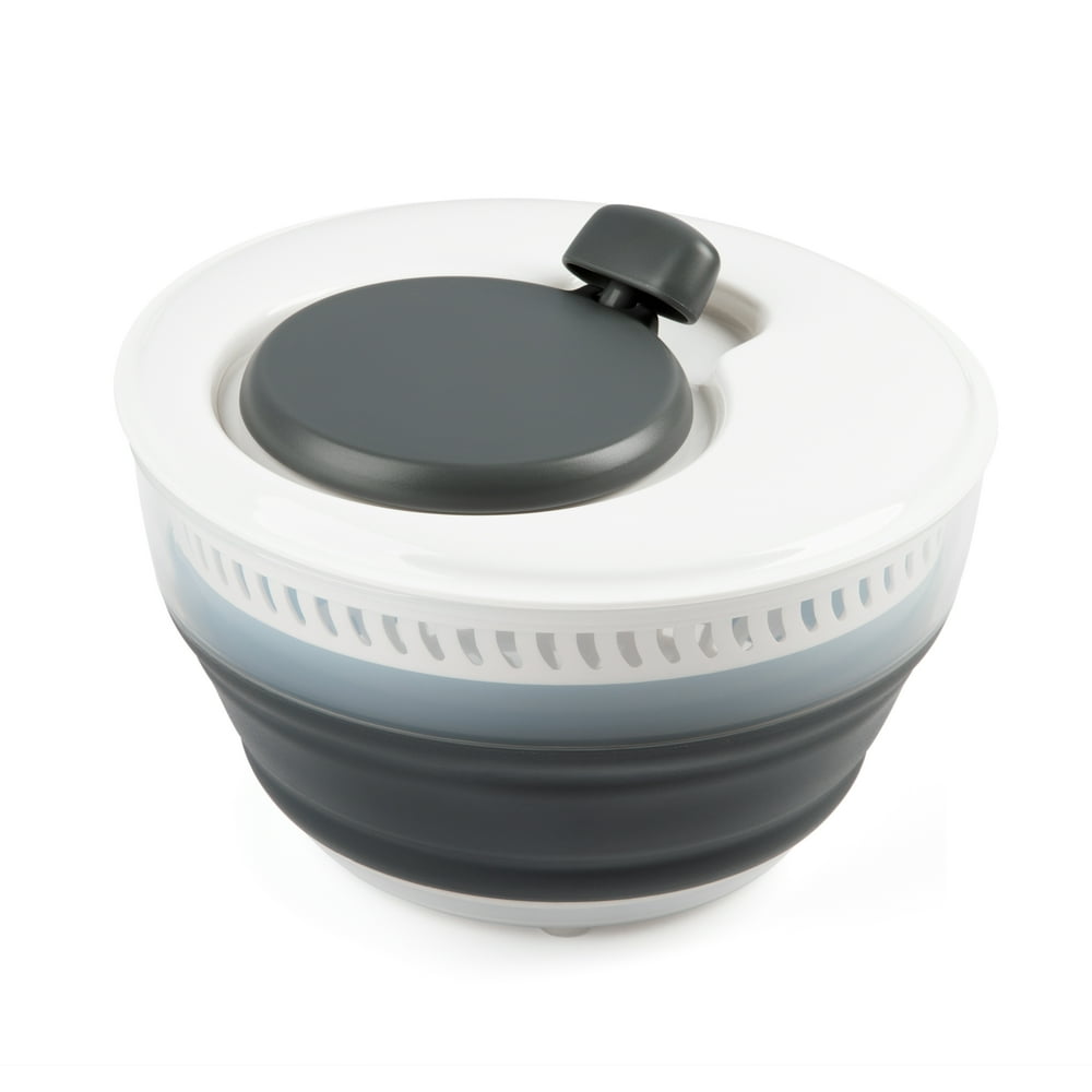 Collapsible Salad Spinner, Large White and Gray Space-Saving Greens Washer and Dryer Bowl for Camp Kitchen  product photo