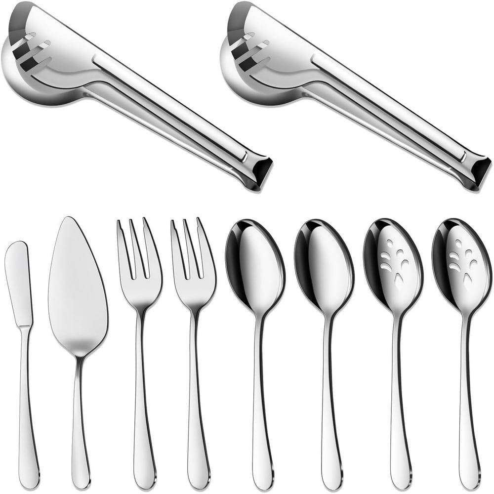 Stainless Steel Serving Utensil Set, Buffet Spoons, Forks, Tongs, Slotted Spoons and Cake Server for Entertaining  product photo