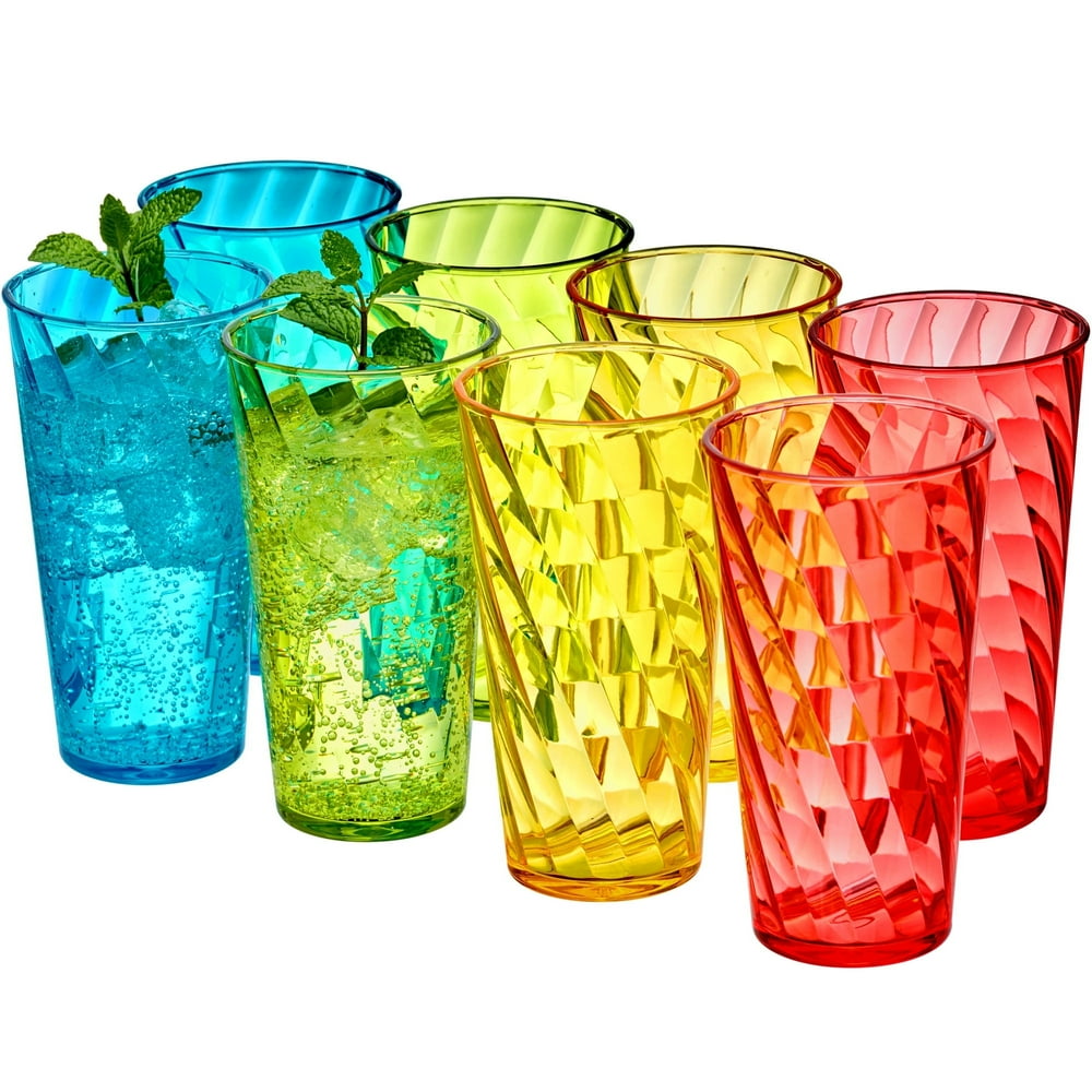 Reusable Plastic Tumblers, Set of 8 Colorful 16 oz Swirl Cups, Shatter-Resistant for Outdoor Dining  product photo