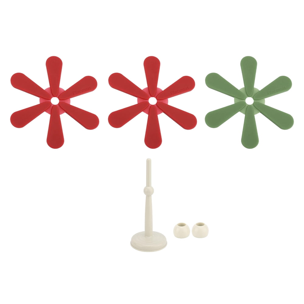 Foldable Silicone Trivet Set of 3, Flower Heat-Resistant Hot Pads with Stand, Red & Green  product photo