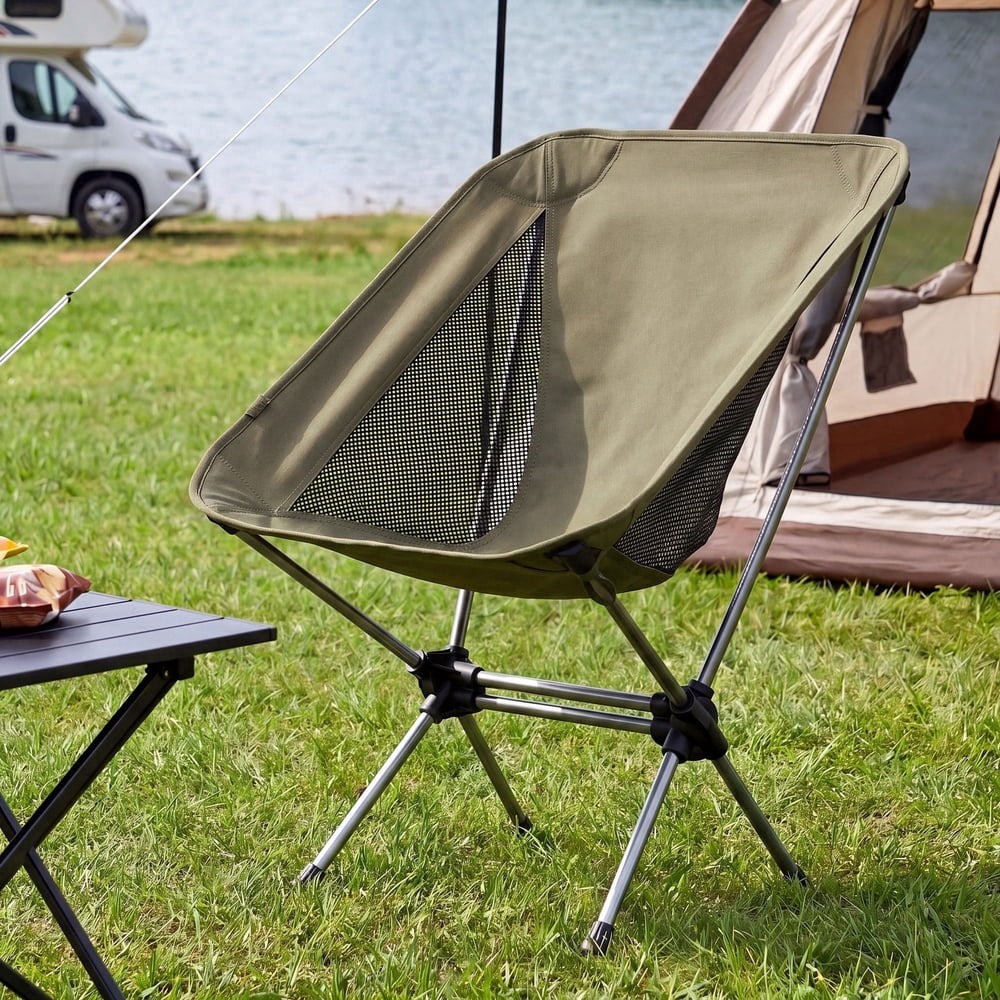 Ultralight Camp Chair, Compact Folding Olive Green Backpacking Picnic Seat with Carry Pouch  product photo