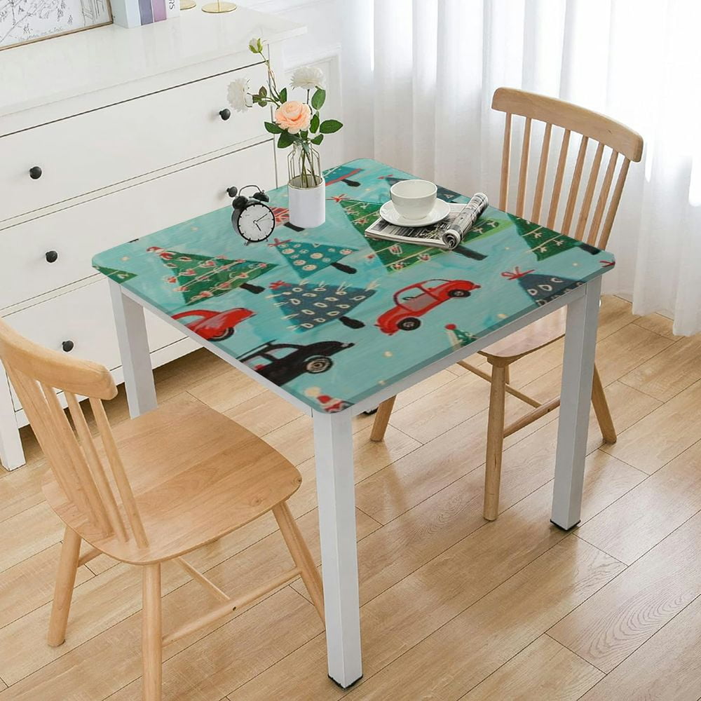 Fitted Vinyl Table Cover with Flannel Backing, Wipeable Holiday-Print Outdoor Picnic Tablecloth  product photo