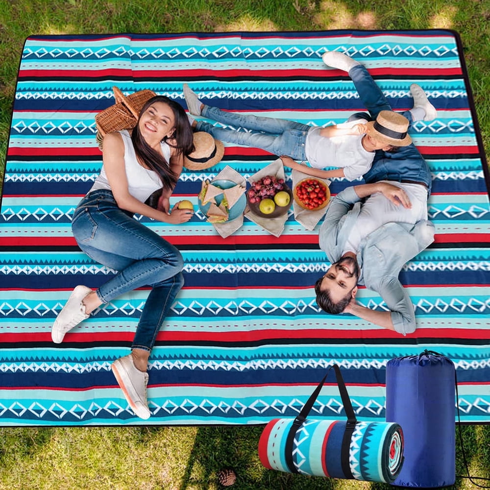 Waterproof Picnic Blanket, Extra Large Folding Aztec Stripe Mat with Carry Strap, 79x79 In  product photo
