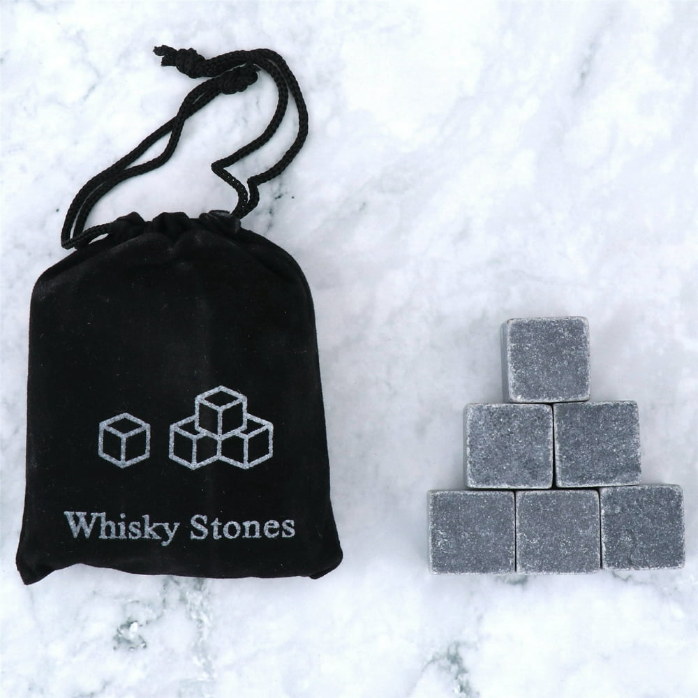 Whiskey Stones Set of 6, Reusable Granite Chilling Cubes with Drawstring Pouch, Outdoor Bar  product photo
